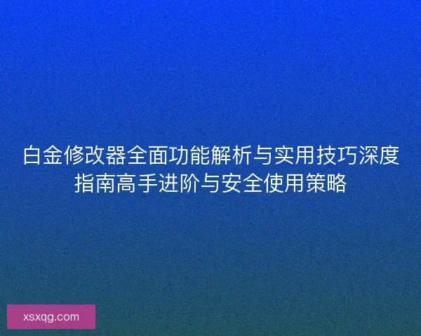 白金修改器全面功能解析与实用技巧深度指南高手进阶与安全使用策略 白金修改器全面功能解析与实用技巧深度指南高手进阶与安全使用策略
